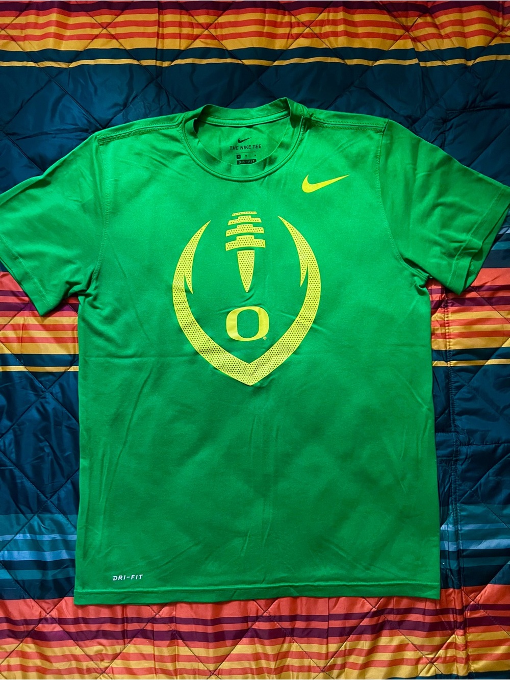 Nike Bright Green Tee with Yellow Swoosh and Football Graphic